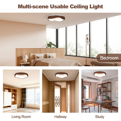 24W LED Mount Ceiling Light with Wood Texture & Metal Frame – Brown