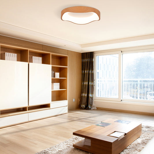 24W LED Mount Ceiling Light with Wood Texture & Metal Frame – Natural