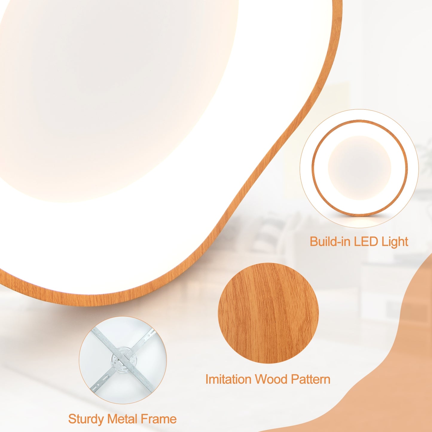 24W LED Mount Ceiling Light with Wood Texture & Metal Frame – Natural