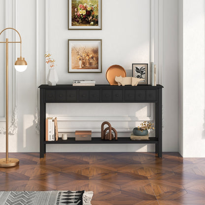 Spacious 60 Inch Sofa Table with 4 Drawers and Open Shelf for Living Room - Black