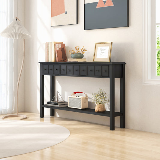 Spacious 60 Inch Sofa Table with 4 Drawers and Open Shelf for Living Room - Black
