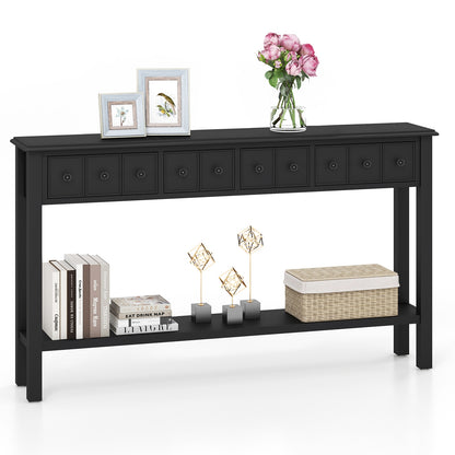 Spacious 60 Inch Sofa Table with 4 Drawers and Open Shelf for Living Room - Black
