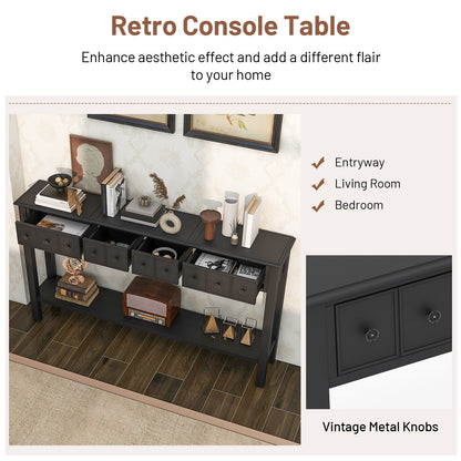 Spacious 60 Inch Sofa Table with 4 Drawers and Open Shelf for Living Room - Black