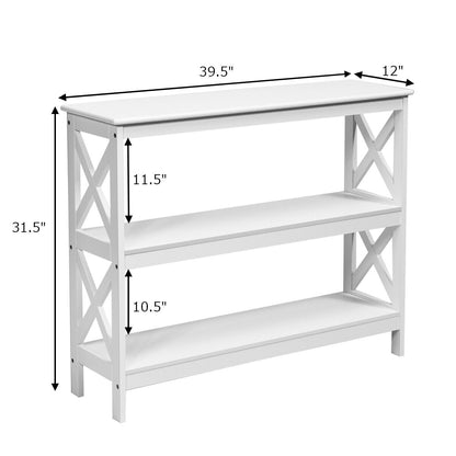 3 Tier Console Table with X Design in White for Entryway or Living Room