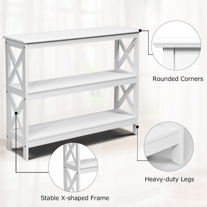 3 Tier Console Table with X Design in White for Entryway or Living Room