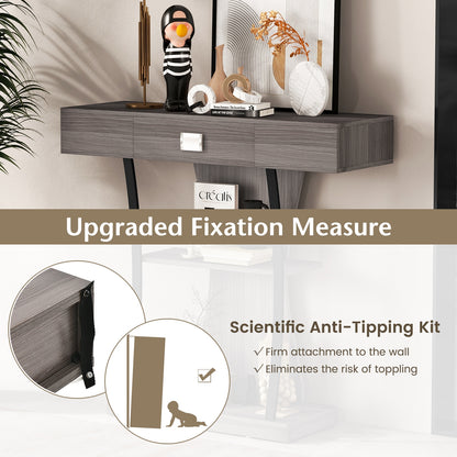 Entryway Console Table with Drawer and 2-Tier Shelves, Modern Accent Furniture, Grey