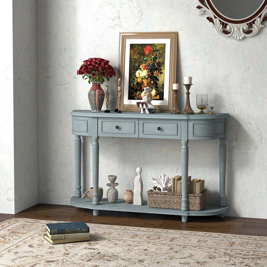Retro Entryway Table with Two Storage Drawers and Bottom Shelf, 52 Inch Accent Console