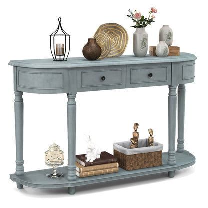 Retro Entryway Table with Two Storage Drawers and Bottom Shelf, 52 Inch Accent Console
