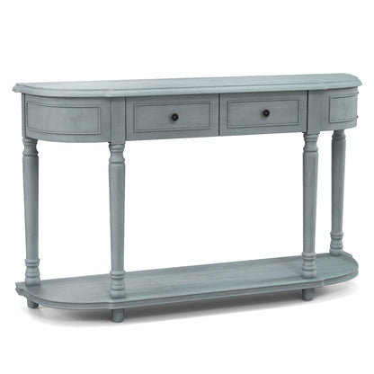 Retro Entryway Table with Two Storage Drawers and Bottom Shelf, 52 Inch Accent Console