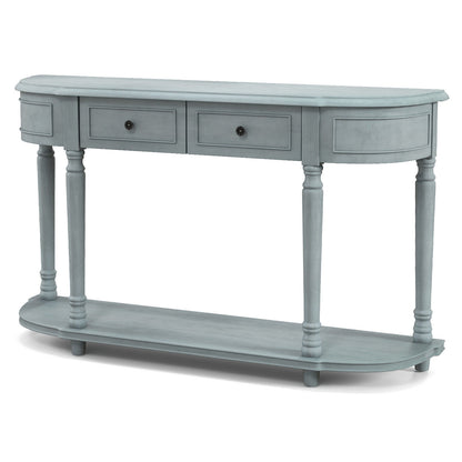 Retro Entryway Table with Two Storage Drawers and Bottom Shelf, 52 Inch Accent Console