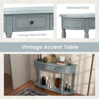 Retro Entryway Table with Two Storage Drawers and Bottom Shelf, 52 Inch Accent Console