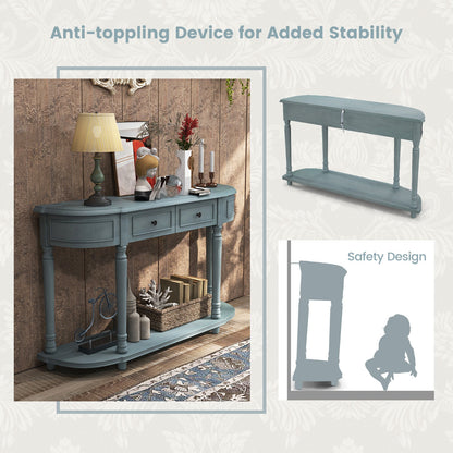 Retro Entryway Table with Two Storage Drawers and Bottom Shelf, 52 Inch Accent Console