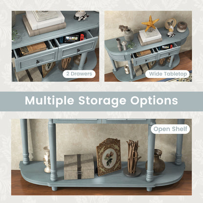 Retro Entryway Table with Two Storage Drawers and Bottom Shelf, 52 Inch Accent Console