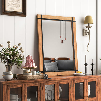 30 x 40 Inch Farmhouse Style Wall Mirror with Fir Wood Frame