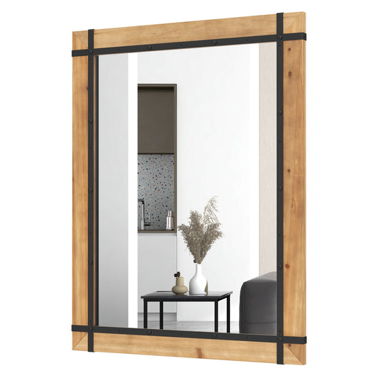 30 x 40 Inch Farmhouse Style Wall Mirror with Fir Wood Frame