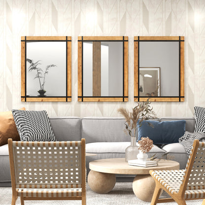 30 x 40 Inch Farmhouse Style Wall Mirror with Fir Wood Frame