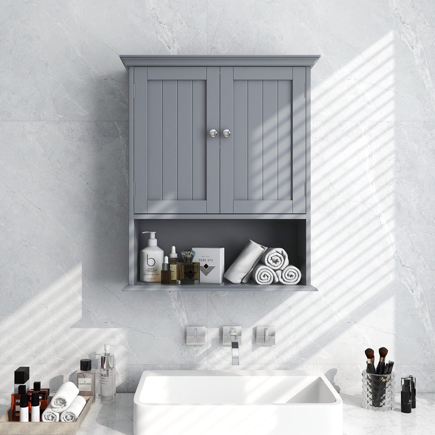 Wall-Mounted Bathroom Storage Cabinet with Doors & Adjustable Shelves