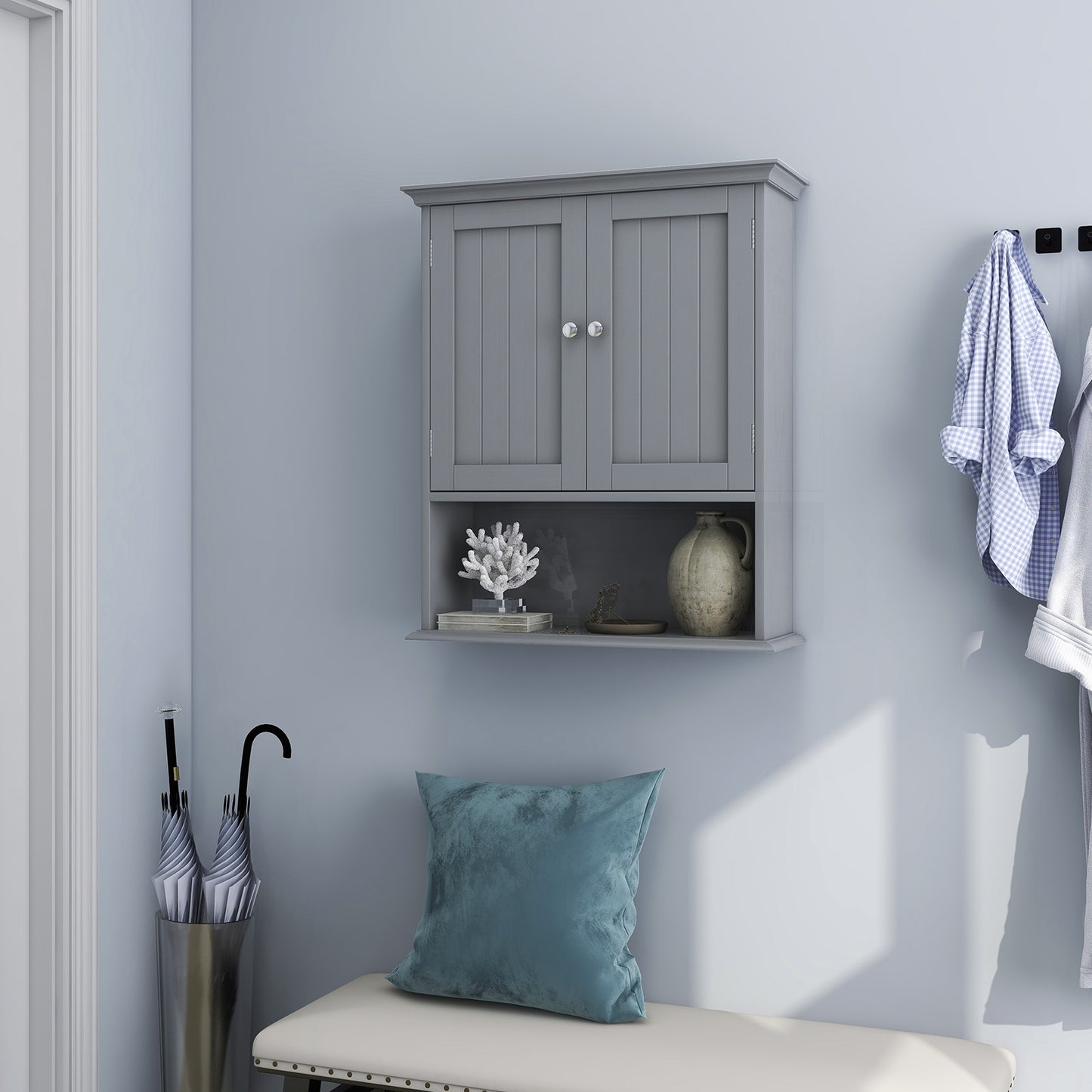 Wall-Mounted Bathroom Storage Cabinet with Doors & Adjustable Shelves