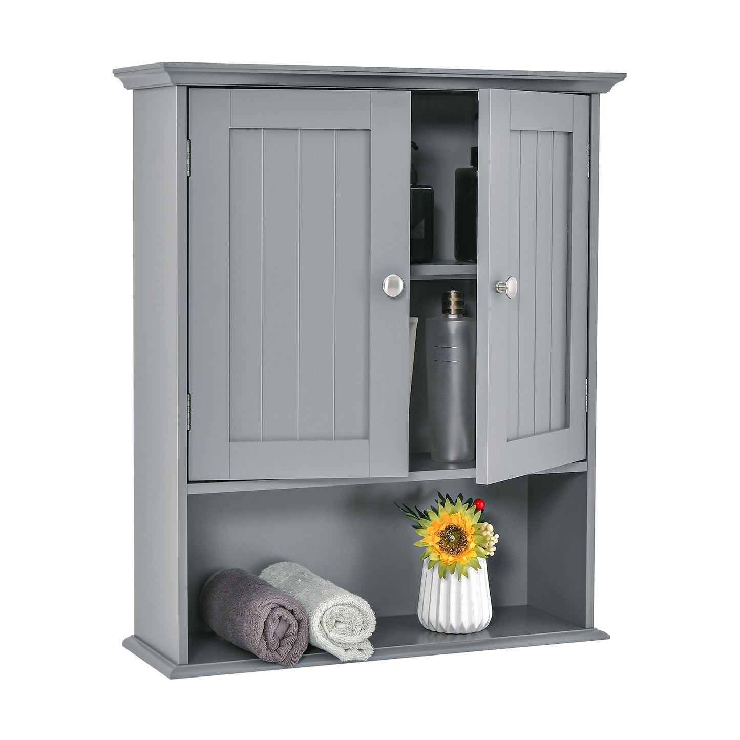 Wall-Mounted Bathroom Storage Cabinet with Doors & Adjustable Shelves