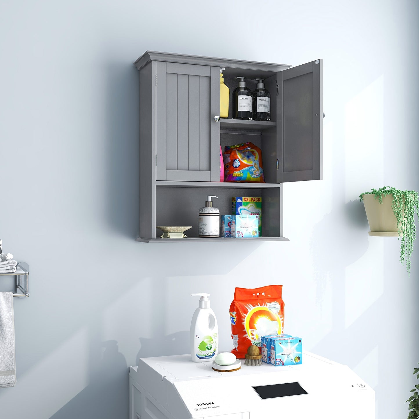 Wall-Mounted Bathroom Storage Cabinet with Doors & Adjustable Shelves