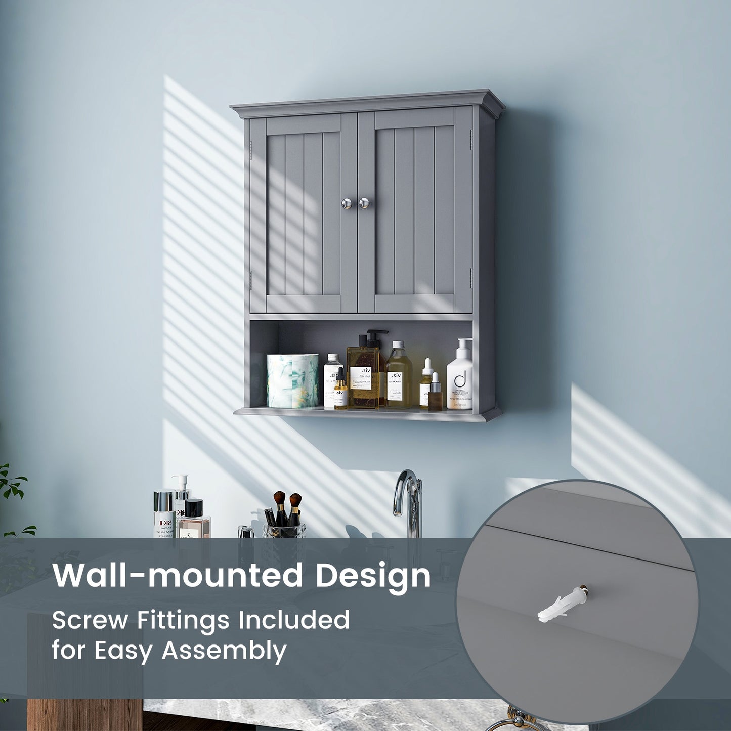 Wall-Mounted Bathroom Storage Cabinet with Doors & Adjustable Shelves