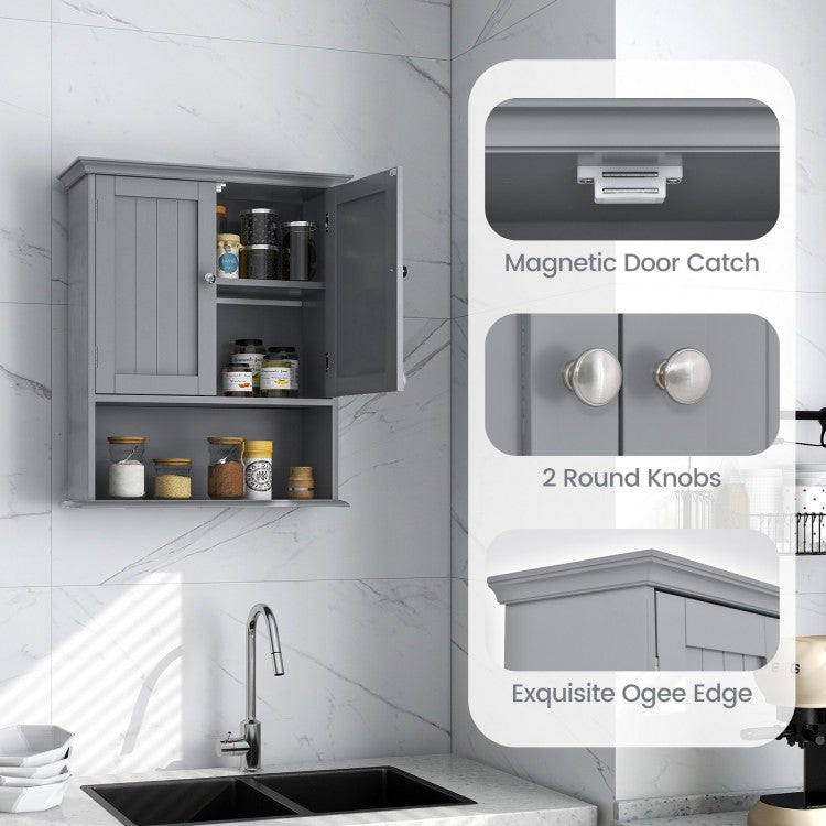 Wall-Mounted Bathroom Storage Cabinet with Doors & Adjustable Shelves
