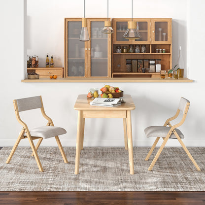 Pair of Wooden Folding Dining Chairs with Linen Fabric Padded Seat and Backrest - Natural