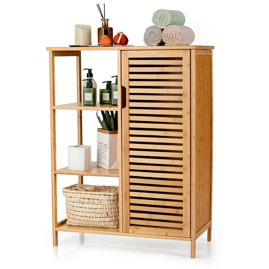 Space Saving Bamboo Storage Cabinet with 3 Shelves and Door