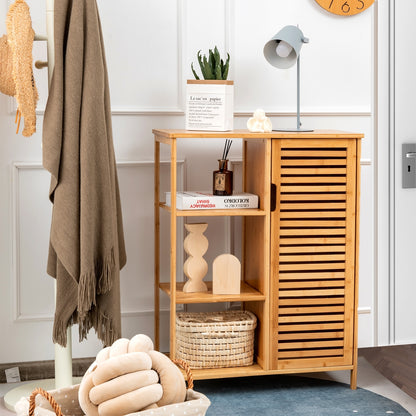 Space Saving Bamboo Storage Cabinet with 3 Shelves and Door