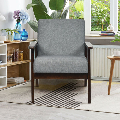 Mid-Century Style Accent Chair with Solid Wood Frame and Soft Fabric Seat, Grey