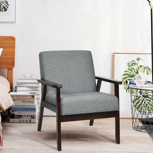 Mid-Century Style Accent Chair with Solid Wood Frame and Soft Fabric Seat, Grey