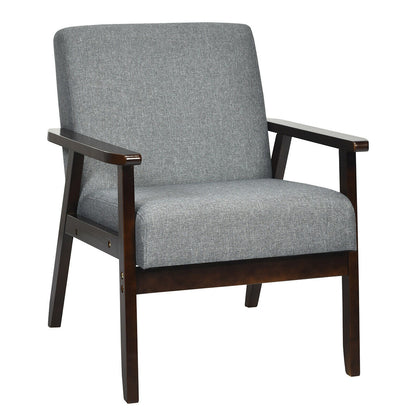 Mid-Century Style Accent Chair with Solid Wood Frame and Soft Fabric Seat, Grey