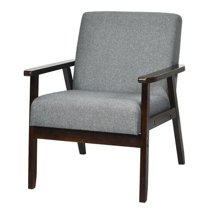 Mid-Century Style Accent Chair with Solid Wood Frame and Soft Fabric Seat, Grey