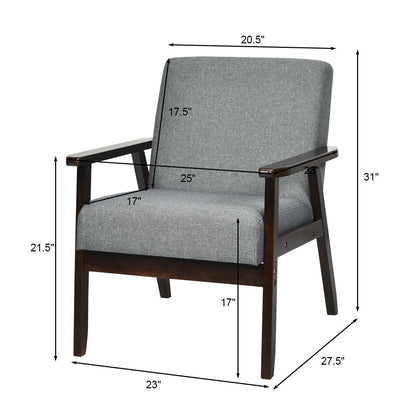 Mid-Century Style Accent Chair with Solid Wood Frame and Soft Fabric Seat, Grey