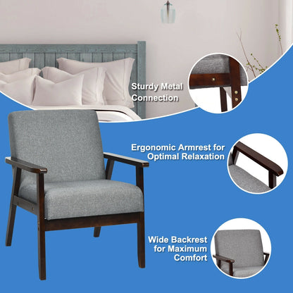 Mid-Century Style Accent Chair with Solid Wood Frame and Soft Fabric Seat, Grey