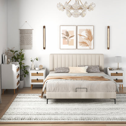 Modern End Table with 2 Rattan-Decorated Drawers for Storage
