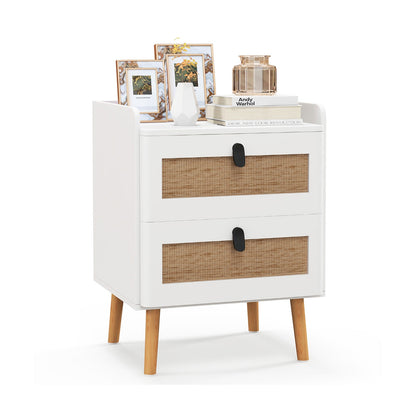 Modern End Table with 2 Rattan-Decorated Drawers for Storage