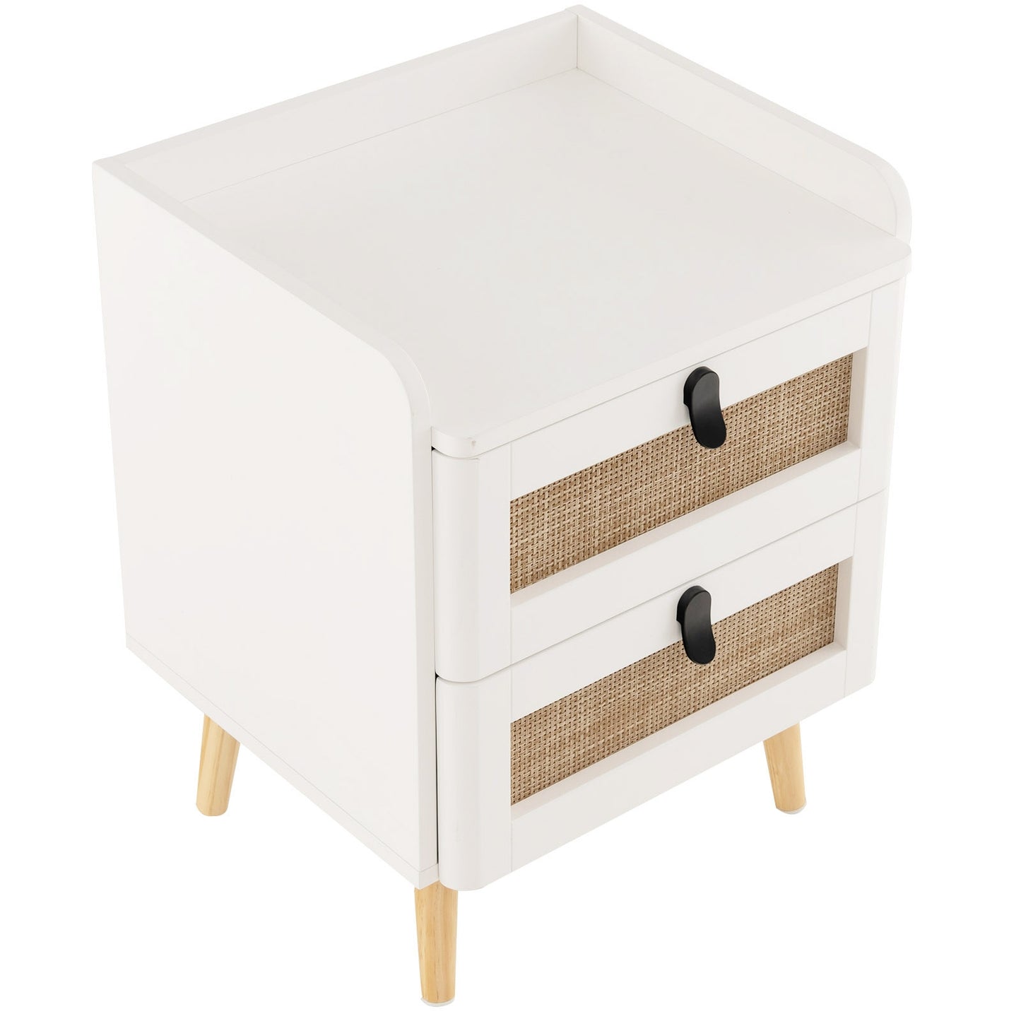 Modern End Table with 2 Rattan-Decorated Drawers for Storage