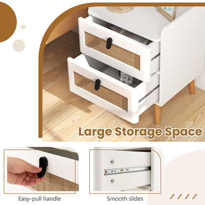 Modern End Table with 2 Rattan-Decorated Drawers for Storage