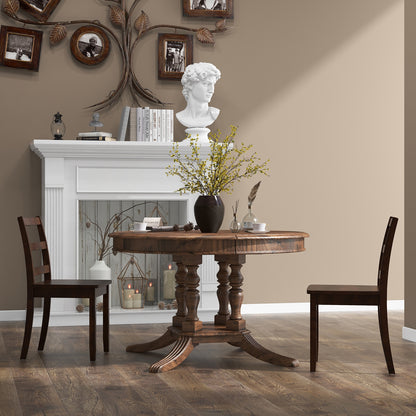 Pair of Dining Chairs with Solid Rubber Wood Legs and Ladder Backrest - Brown