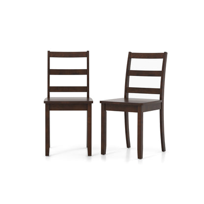 Pair of Dining Chairs with Solid Rubber Wood Legs and Ladder Backrest - Brown