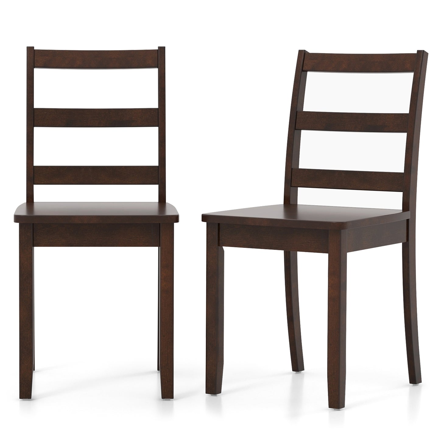 Pair of Dining Chairs with Solid Rubber Wood Legs and Ladder Backrest - Brown