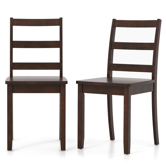 Pair of Dining Chairs with Solid Rubber Wood Legs and Ladder Backrest - Brown