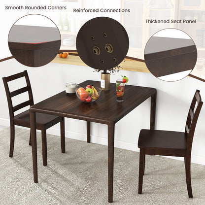 Pair of Dining Chairs with Solid Rubber Wood Legs and Ladder Backrest - Brown