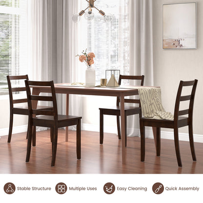 Pair of Dining Chairs with Solid Rubber Wood Legs and Ladder Backrest - Brown