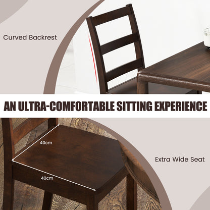 Pair of Dining Chairs with Solid Rubber Wood Legs and Ladder Backrest - Brown