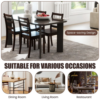 Pair of Dining Chairs with Solid Rubber Wood Legs and Ladder Backrest - Brown