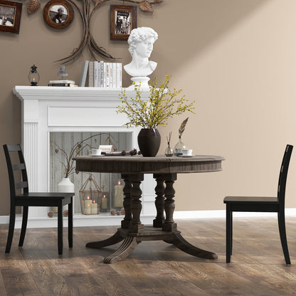Pair of Dining Chairs with Solid Rubber Wood Legs and Ladder Backrest - Black