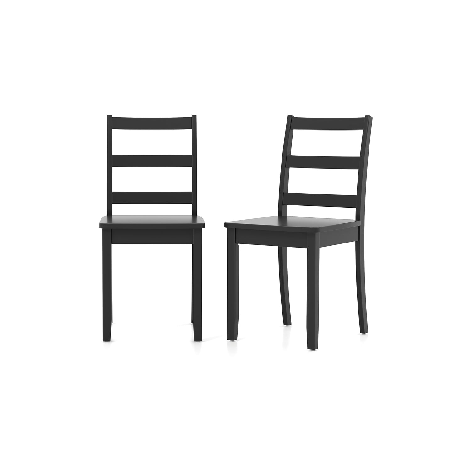 Pair of Dining Chairs with Solid Rubber Wood Legs and Ladder Backrest - Black