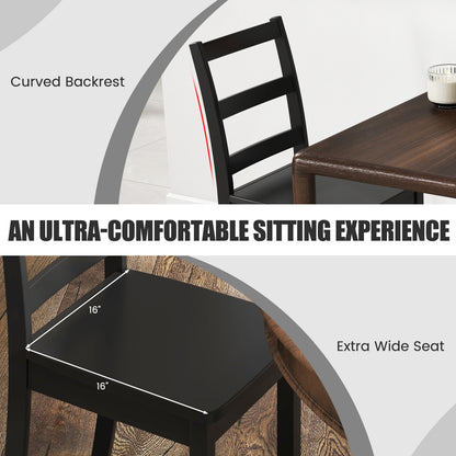 Pair of Dining Chairs with Solid Rubber Wood Legs and Ladder Backrest - Black